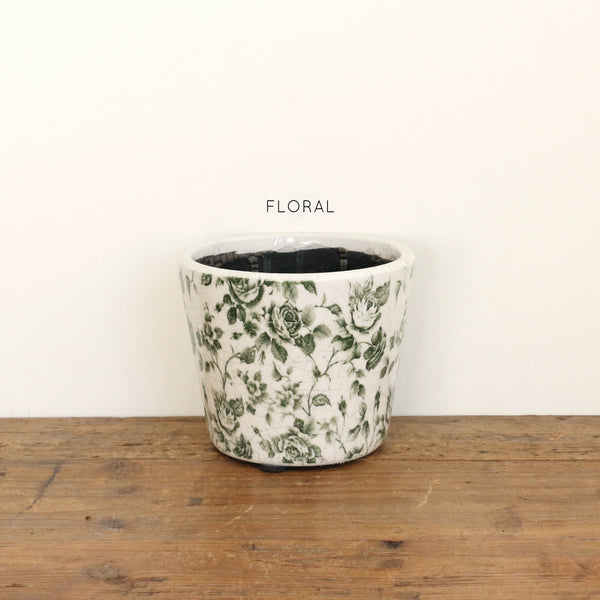 Green & White Patterned Planters