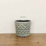 Green & White Patterned Planters