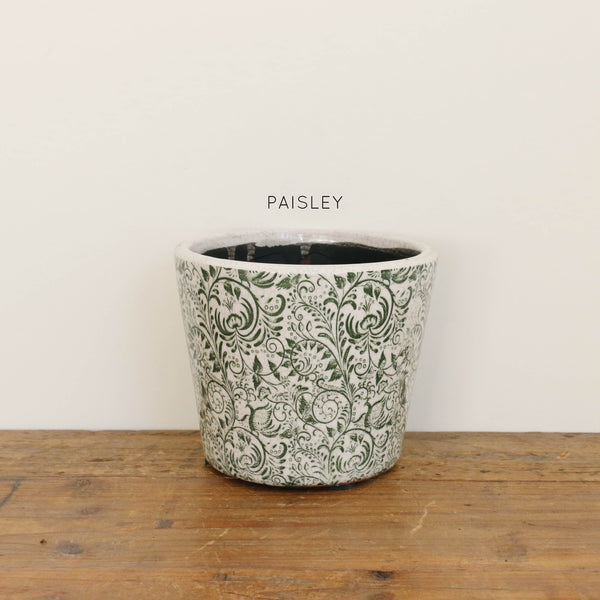 Green & White Patterned Planters