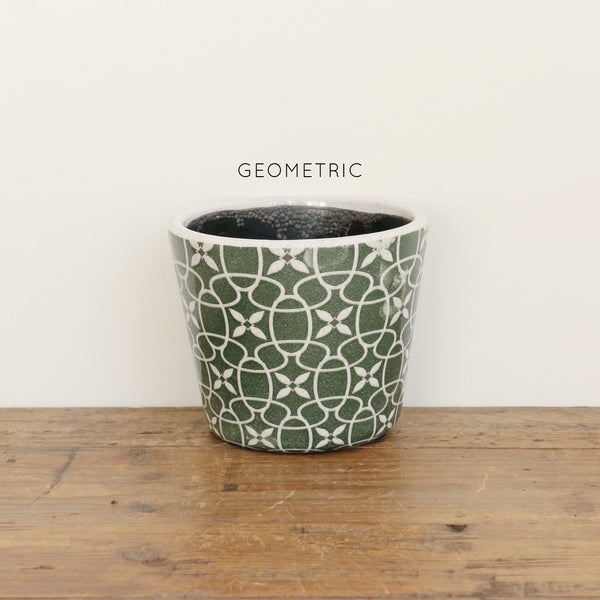 Green & White Patterned Planters