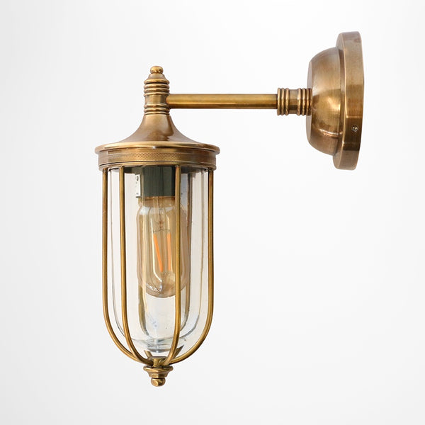 Outdoor Narrow Cage Wall Light in Brass