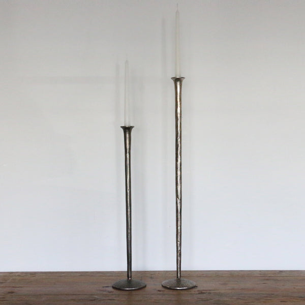 Forged Organic Style Tall Candlestick in Aged Pewter Finish