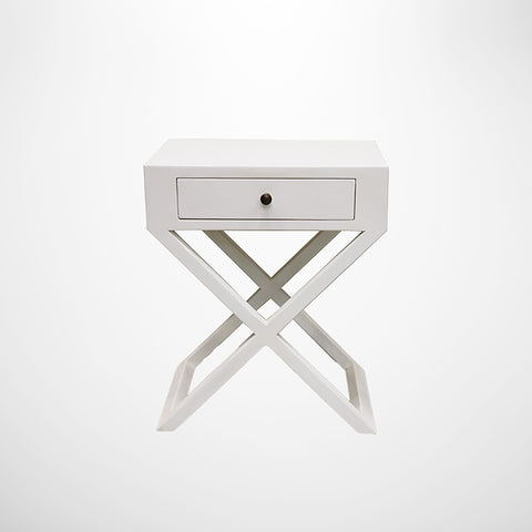 Bedside Table with Cross Legs in White Finish