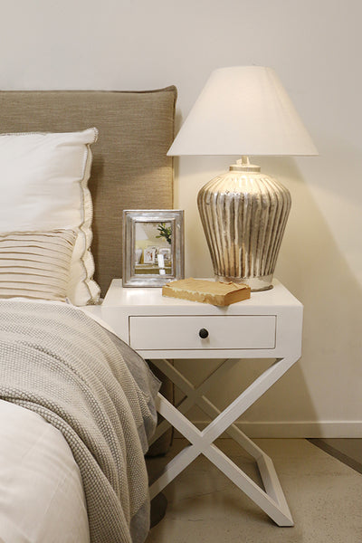 Bedside Table with Cross Legs in White Finish