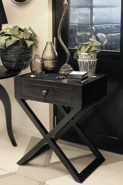 Bedside Table with Cross Legs in Black