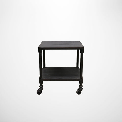 Industrial Square Side Table with Shelf in Matte Black