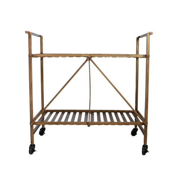 Industrial Trolley with Shelf in Antique Brass Finish