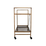 Industrial Trolley with Shelf in Antique Brass Finish