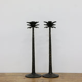 Caribbean Palm Style Candlestick in Black & Bronze