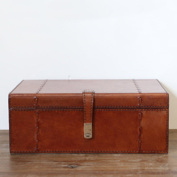 Tan Leather Box with Stitch Detail Large