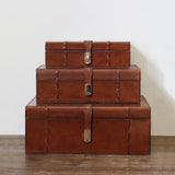 Tan Leather Box with Stitch Detail - Medium