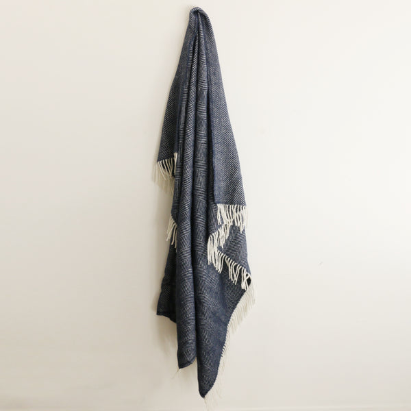 Wool Fishbone Throw in Navy