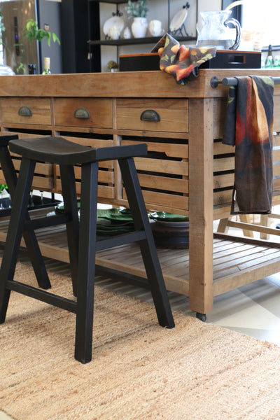 Scandi Elm Stool in Matt Black