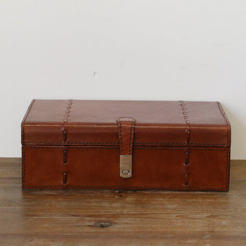 Tan Leather Box with Stitch Detail - Medium