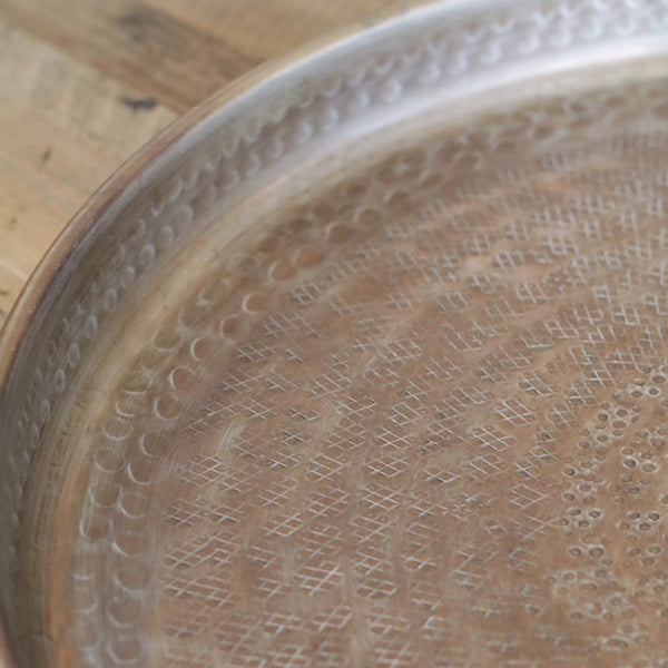 Round Beaten Tray in Antique Brass Finish