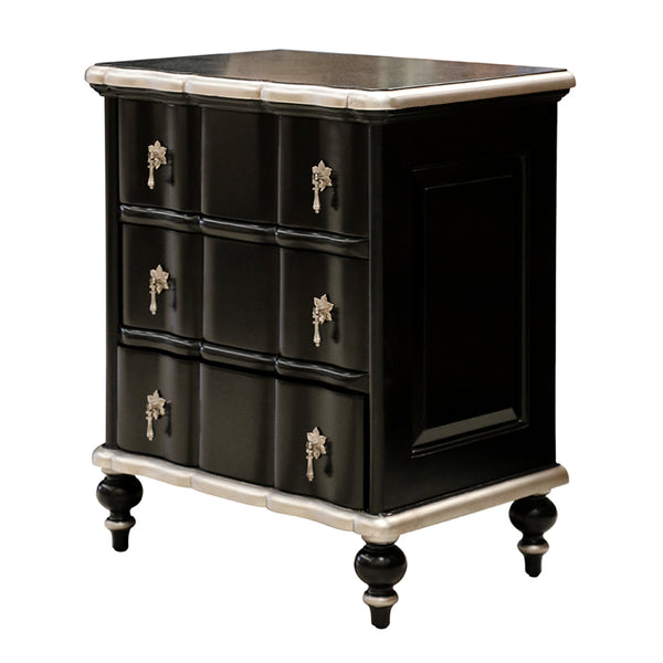 Ripple Front Mahogany Bedside in Black & Silver Leaf