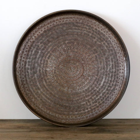 Round Beaten Tray in Antique Brass Finish