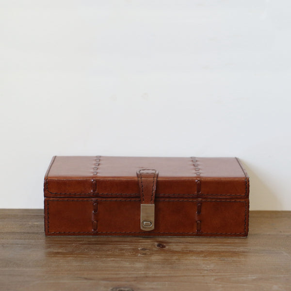 Tan Leather Box with Stitch Detail - Small