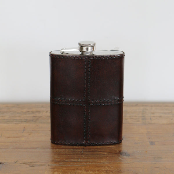 Leather Hip Flask in Dark Brown